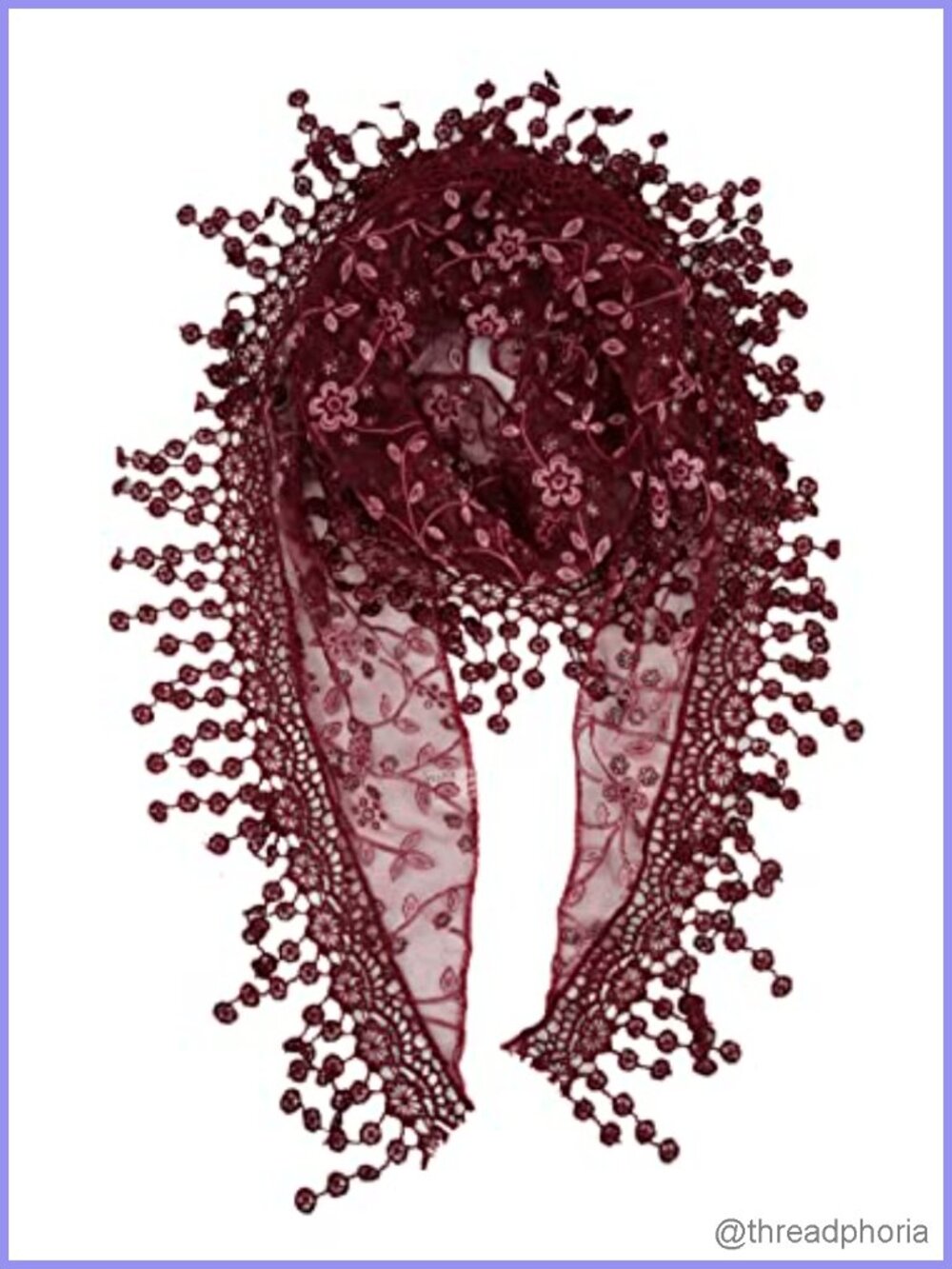 Lightweight Leaf Lace Fringe Triangle Scarf Wrap 100% Polyester Women
